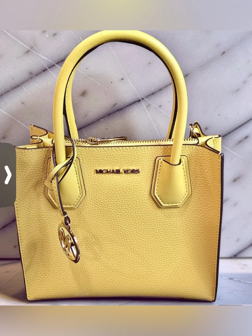 Michael Kors Mercer Pebbled Leather Crossbody Bag Daffodil Yellow NWOT